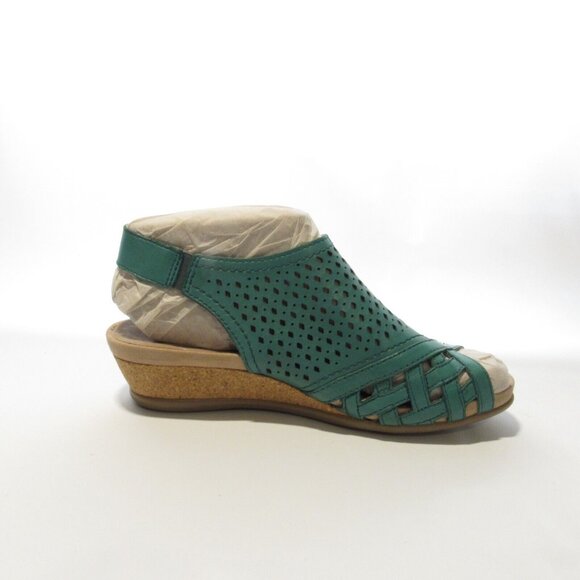 Earth Leather Perforated Wedge Sandals- Pisa Galli Teal Green 7.5 Med NIB - Picture 4 of 6